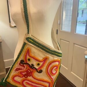Vintage yarn cat design crossbody Colorful Mexican Bag
